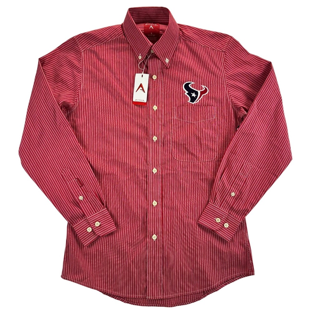 Antigua Houston Texans Mens Small Red Pinstripe Button Down Shirt Logo NEW